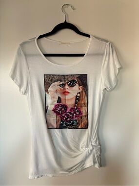Occasion White Short-Sleeve Tee with Pink Floral Graphic